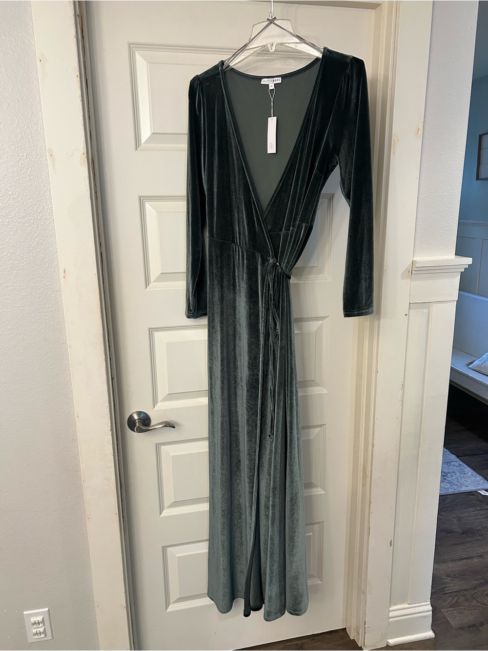 Baltic Born Dark Green Velvet Wrap Maxi Dress